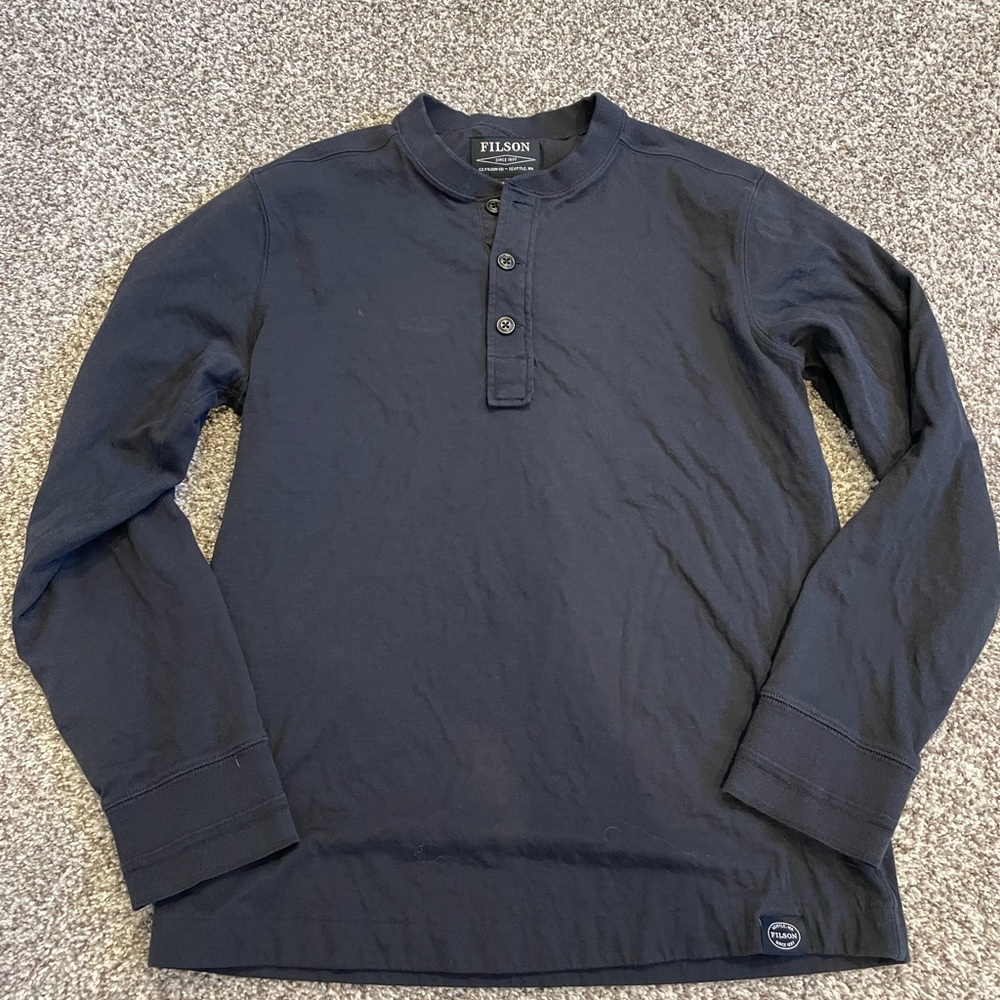 Filson Men's Dark Blue Long Sleeve Henley 100% Cotton Size Medium